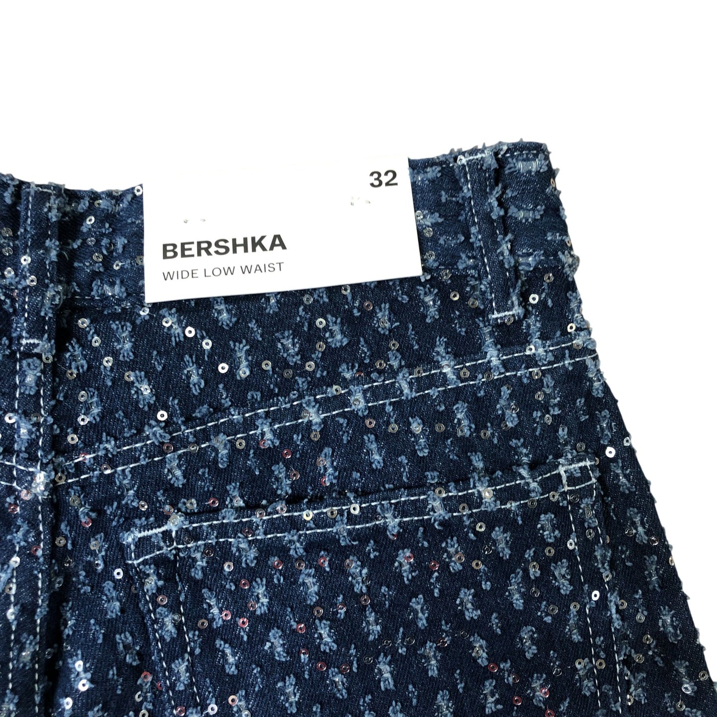 Bershka Sequin Wide Low Waist Jeans UK 4 Women's Stylish Denim Trousers