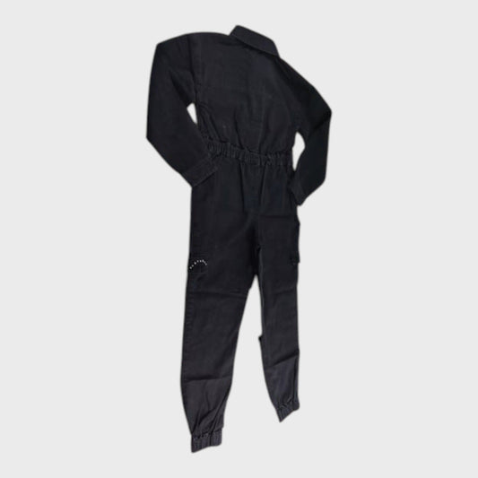 River Island GIRLS Black Denim Jumpsuit Studded Long Sleeve
