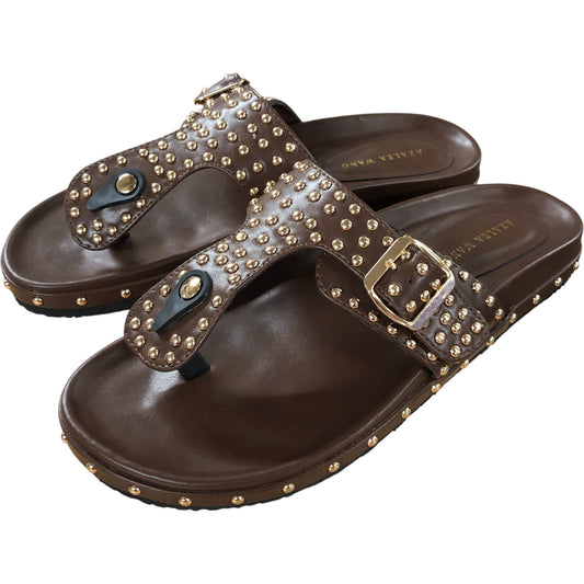 Azalea Wang Studded Slide Sandals UK Size 8 Women's Brown Buckle Design