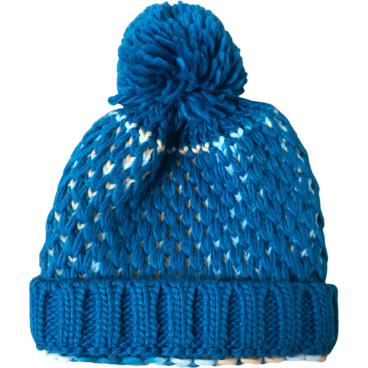 Weird Fish Knit Beanie Hat 100% Acrylic Blue Pom Pom Winter Accessory