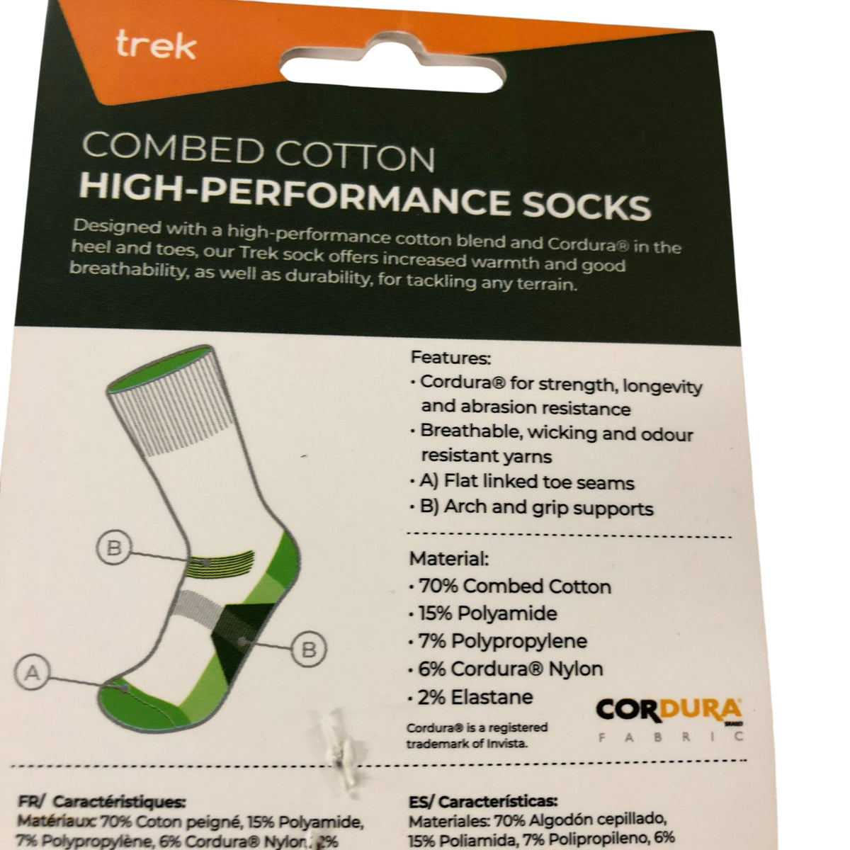 Trek Combed Cotton High Performance Socks UK3-6 Unisex Small Grey 70% Cotton