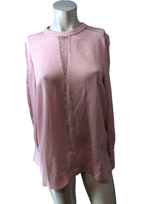 River Island Light Pink Blouse UK8 Women's Sheer Lace Long Sleeve Top