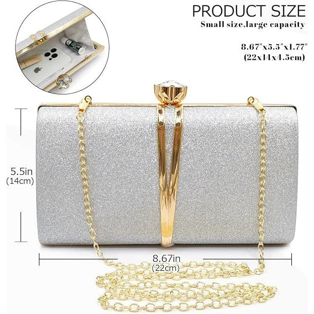 Stylish Glitter Clutch Bag With Chain Strap Gold Elegant Evening Handbag