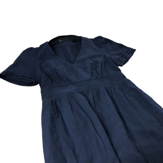 Navy Blue Short Sleeve Dress Women's Casual V-Neck Cotton UK14
