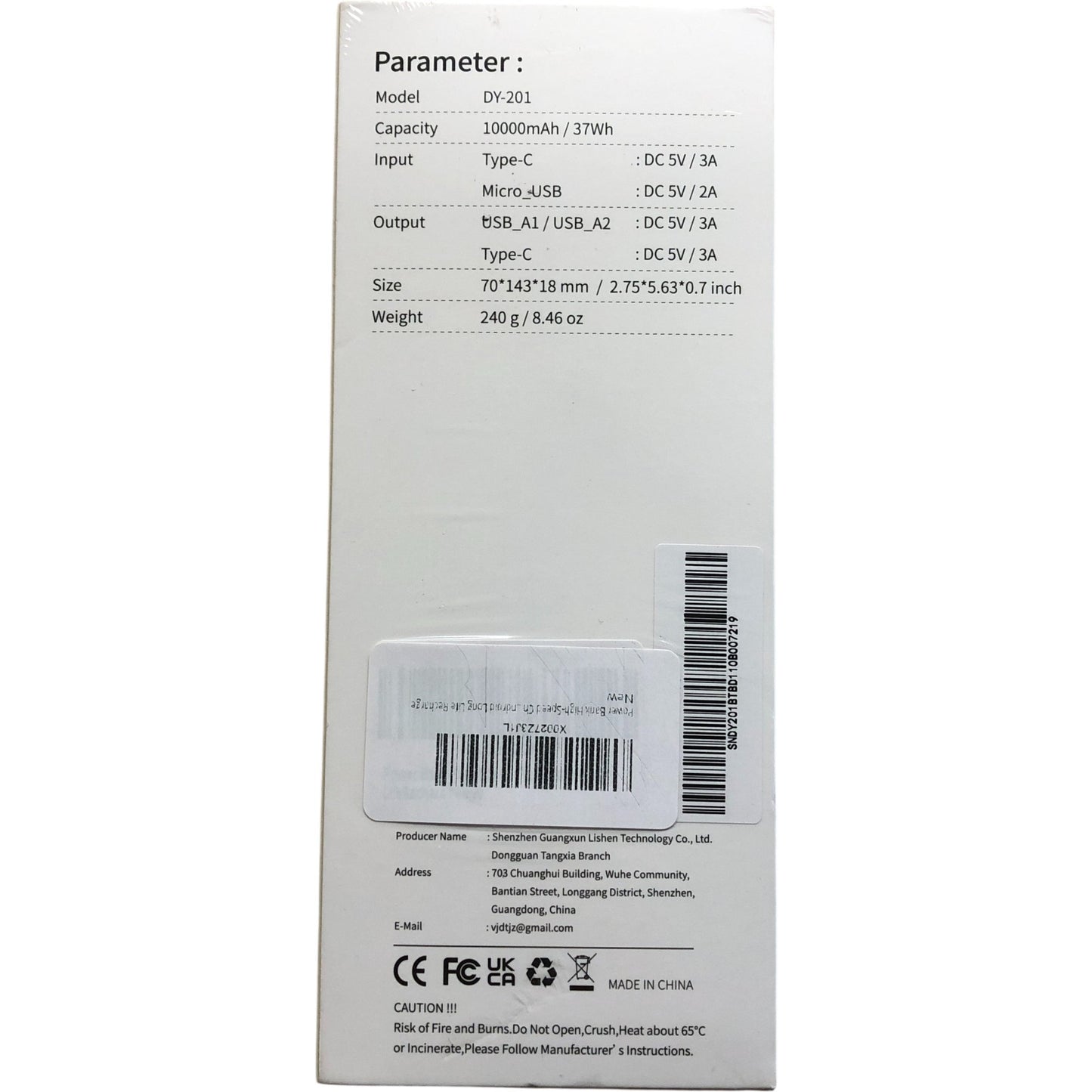 Rolosar DY-201 Power Bank 10000mAh USB Type-C Dual Output Fast Charge Black