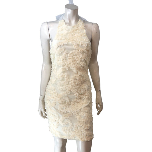 River Island Women's Cream Floral Textured 3D Dress Size M