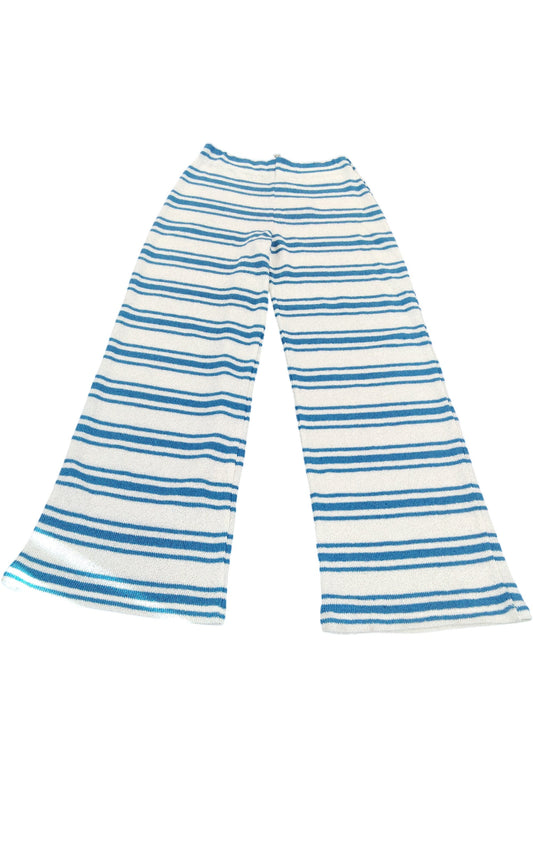 River Island Striped Wide Leg Trousers UK XS Women's Knitted Blue White Flared