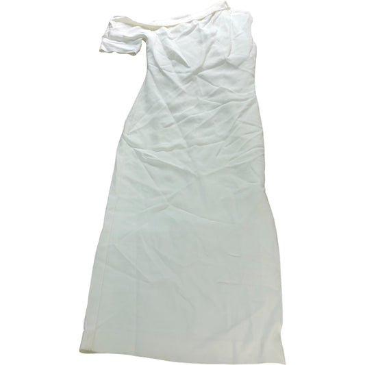 Branded Ivory Draped Bodycon Midi Dress - Size 10