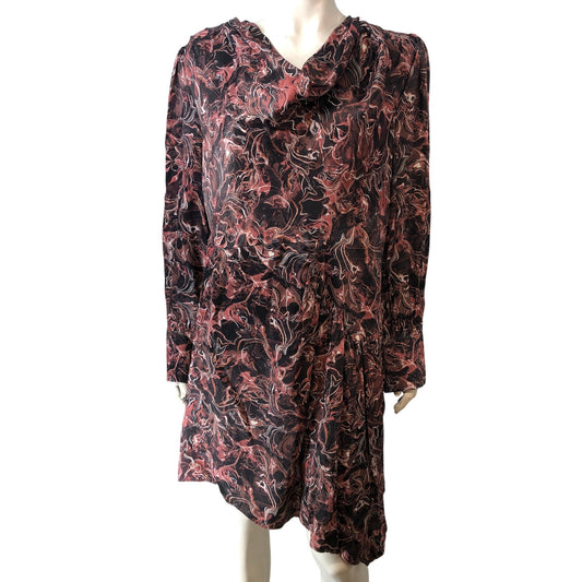 Branded Women's Abstract Print Long Sleeve Dress UK Size 16 Elegant Party Style