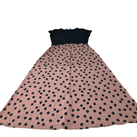M&Co UK10 Women's Polka Dot Maxi Dress Black Top Beige Skirt Casual Wear