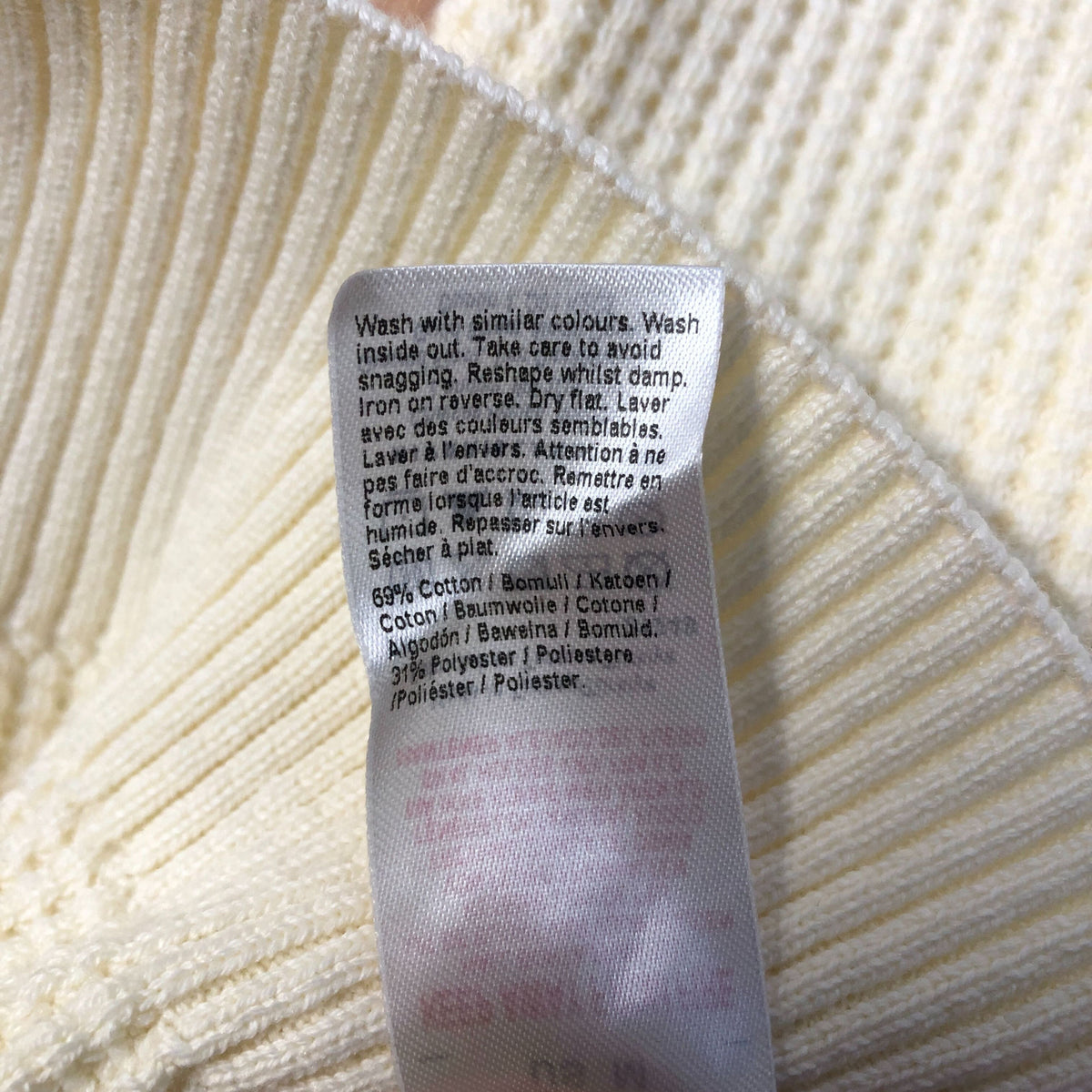 River Island Crew Neck Sweater Ecru Unisex Cream Ribbed Knit Long Sleeve Medium