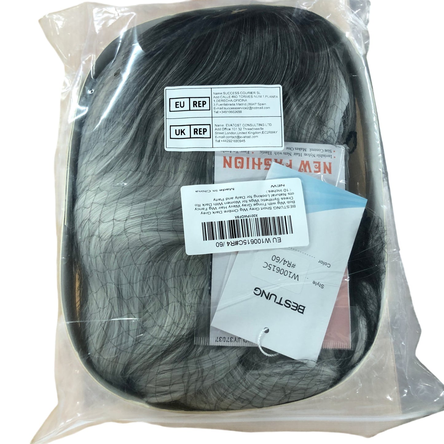 BESTUNG Short Grey Ombre Bob Wig with Fringe 10 Inch Women's Wavy Hair