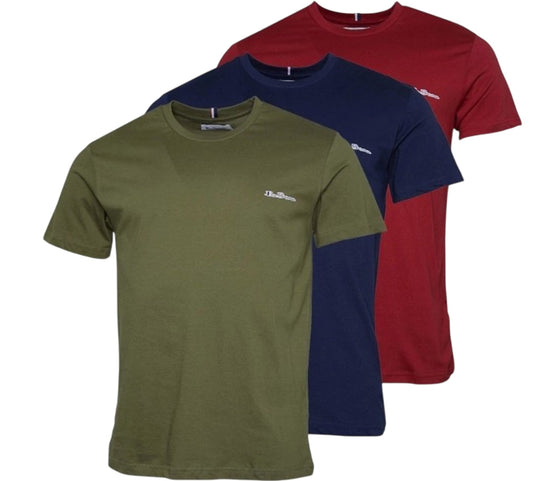 Ben Sherman T-Shirt Mens Pack of 3 Olive Navy Red Short Sleeve Cotton Tops XL