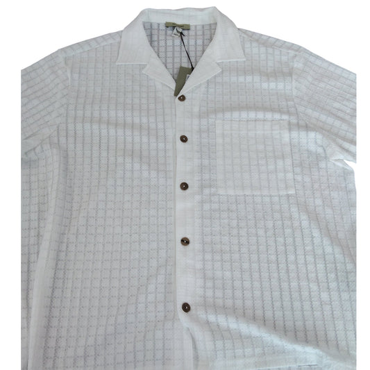 River Island Men's White Check Button Up Shirt UK XL Short Sleeve Casual Top