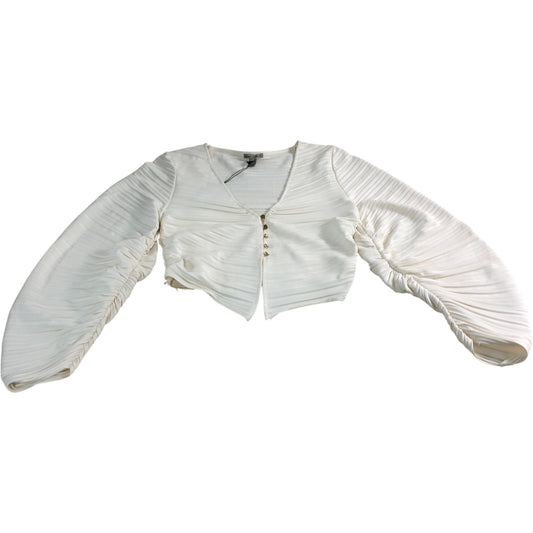 River Island Women's Cropped Blouse UK12 White Long Sleeve Pleated Top