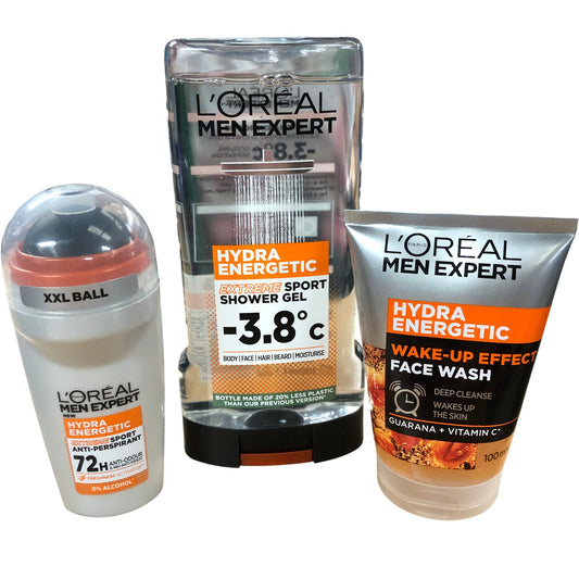 L'Oreal Men Expert Hydra Energetic Bundle Shower Gel, Deodorant, Face Wash