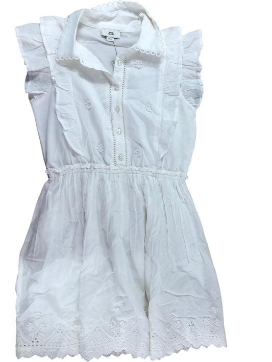 River Island White Dress 11yrs Girls Frill Collar Cotton Floral Embroidery