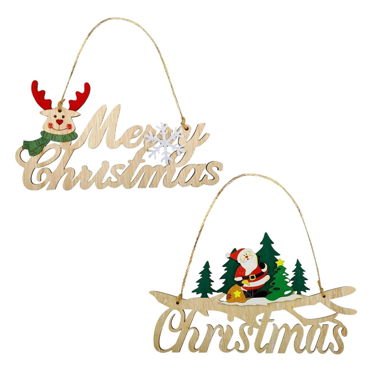 Hanging Wooden Christmas Decorations Two Pack