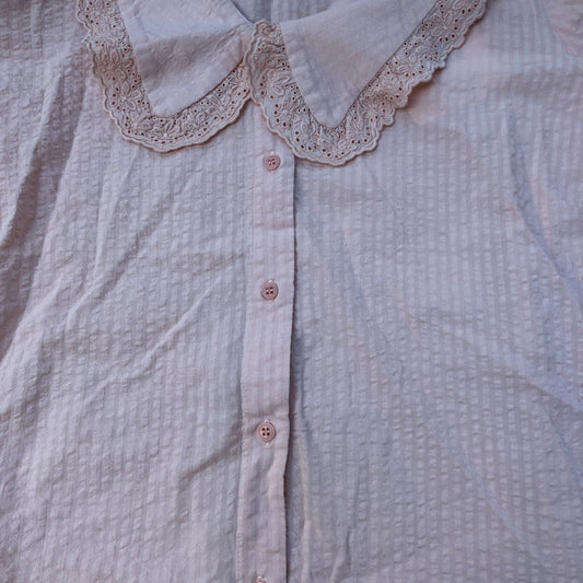 Baukje Organic Cotton Blouse/Top UK16 Women's Pink Short Sleeve Lace Collar