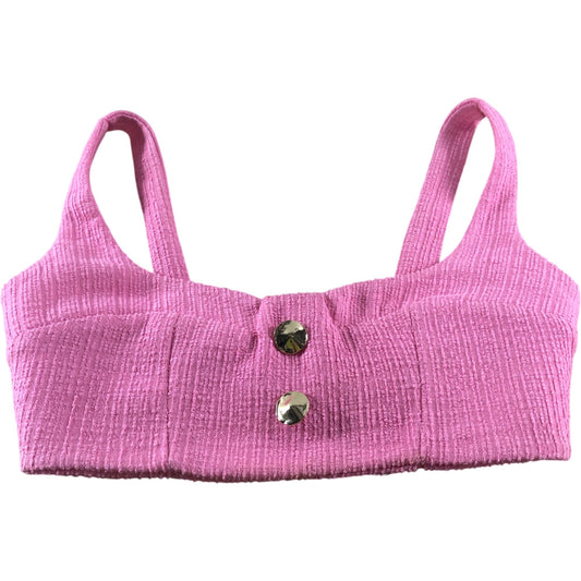 River Island Pink Crop Top Women's Textured Buttons Sleeveless - Large