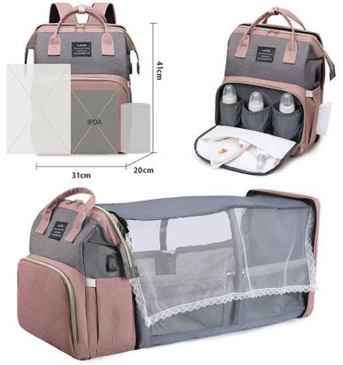 Pink Multifunctional Folding Cot And Changing Bag