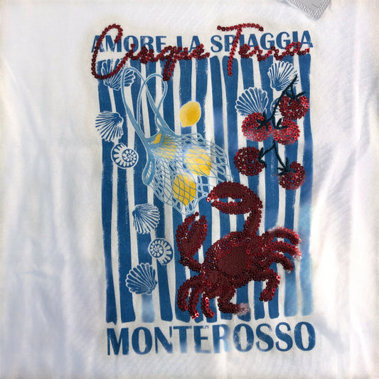 RIVER ISLAND Casual T-Shirt UK4-5 Years Kid's Graphic Crab Print Cream