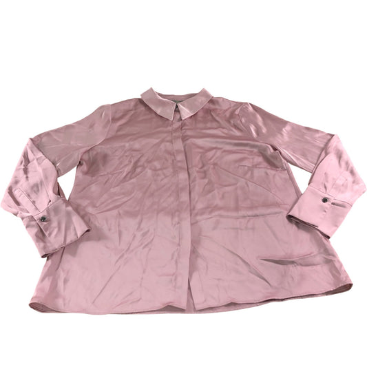 River Island Women's Blouse Size 16 Pink Satin Long Sleeve with Buttons