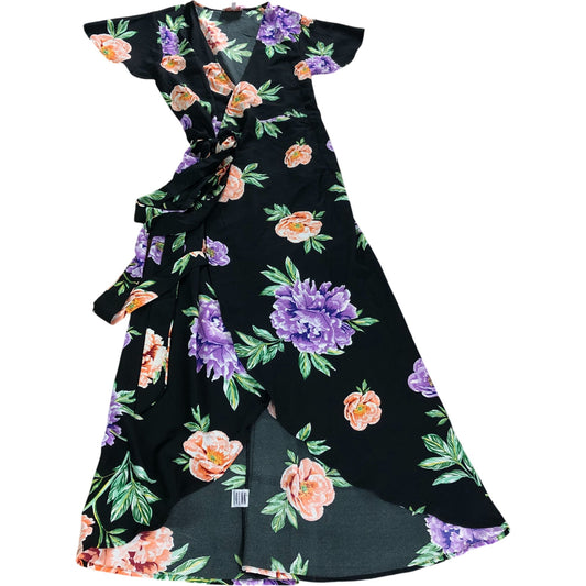 Dancing Leopard Floral Wrap Dress UK12 Women's Short Sleeve Black
