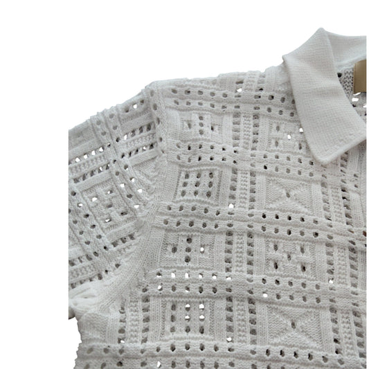 River Island Men's Short Sleeve White Knitted Cardigan Size M Stylish Design