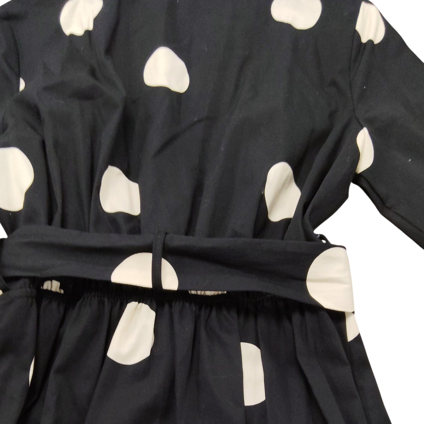 River Island UK10 Women's Black White Polka Dot Midi Dress Belted Short Sleeve