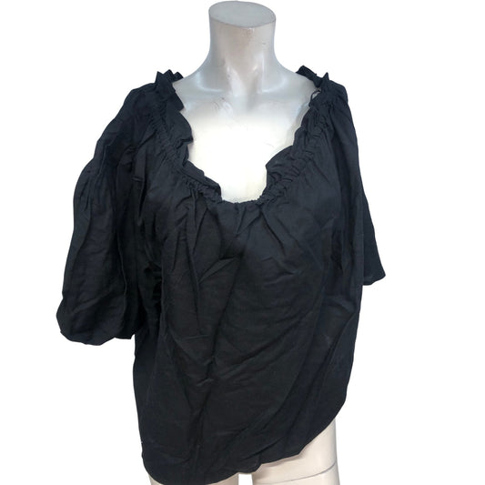 River Island Black Top UK16 Women's Lightweight Frill Neck Short Sleeve