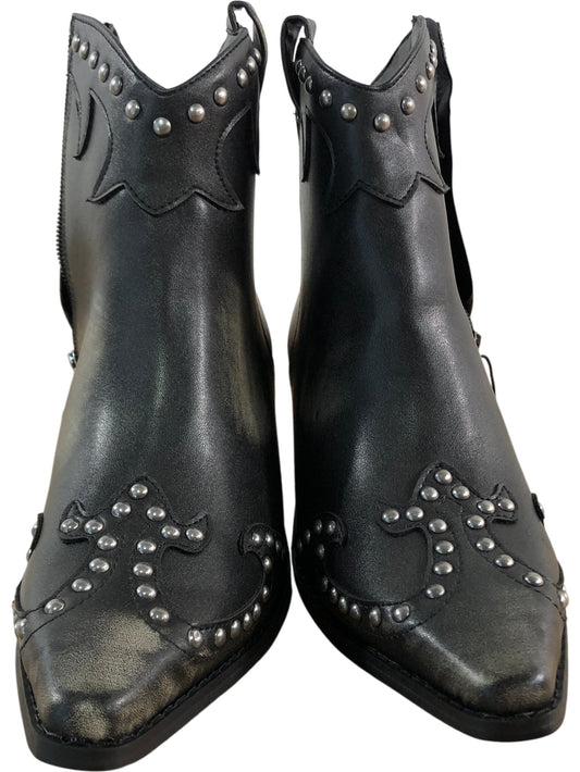 Women's Black Ankle Boots UK4Studded Detail Zip Up Western Style
