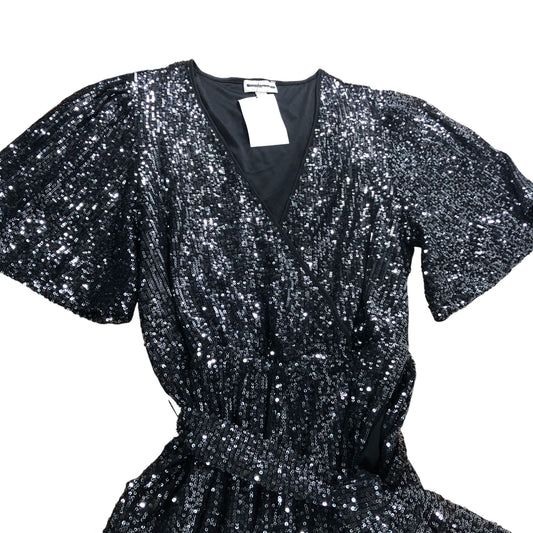 Love & Roses Black Sequin Jumpsuit UK16 Women's V Neck Wide Leg Party Wear