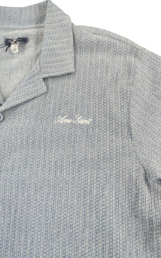 River Island Men's Short Sleeve Polo Shirt UK XL Blue Waffle Pattern New With T