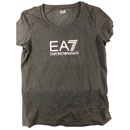 EA7 Emporio Armani Black T-Shirt Size L Women's Casual Cotton Short Sleeve
