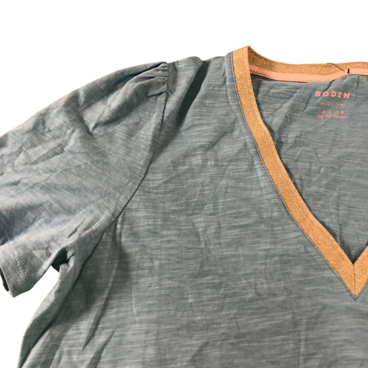 Boden Blue Metallic Trim V Neck T-Shirt - Size 12