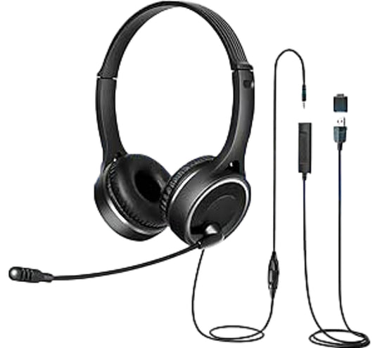 USB Headsets With Microphone for Laptop, USB, 3.5mm Jack, Type-C 3-in-1 Headsets