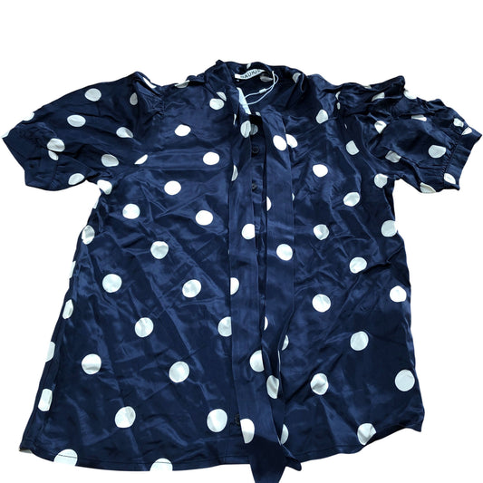 Baukjen Polka Dot Blouse Size 6 Women's Navy Blue 100 Viscose Short Sleeves