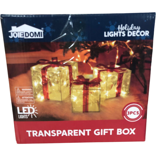 Joie Domi 3pcs Transparent Gift Box LED Holiday Lights Decor Indoor Use
