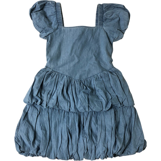 River Island Dress 7 Years Girls Blue Puff Sleeve Smocked Cotton Dress