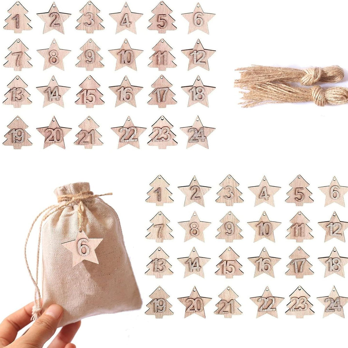 Wooden Number Christmas Countdown DIY Calendar 48 Pieces