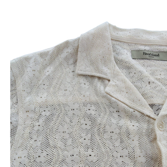 River Island Large Short Sleeve Casual Shirt Men's Cream Woven Lace Design