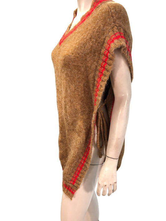 River Island One Size Women's Brown Red Striped Knit Poncho Sweater Top