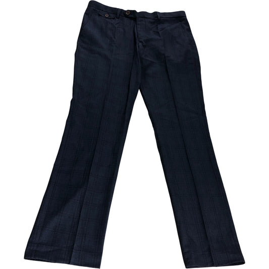Slim Fit Trousers Waist Navy Blue Check Pattern
