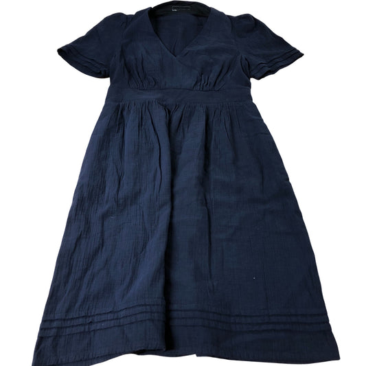 Navy Blue Short Sleeve Dress Women's Casual V-Neck Cotton UK14