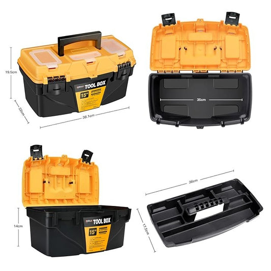 Airaj 15 Inch Tool Box Plastic Organiser Storage Container Black Yellow