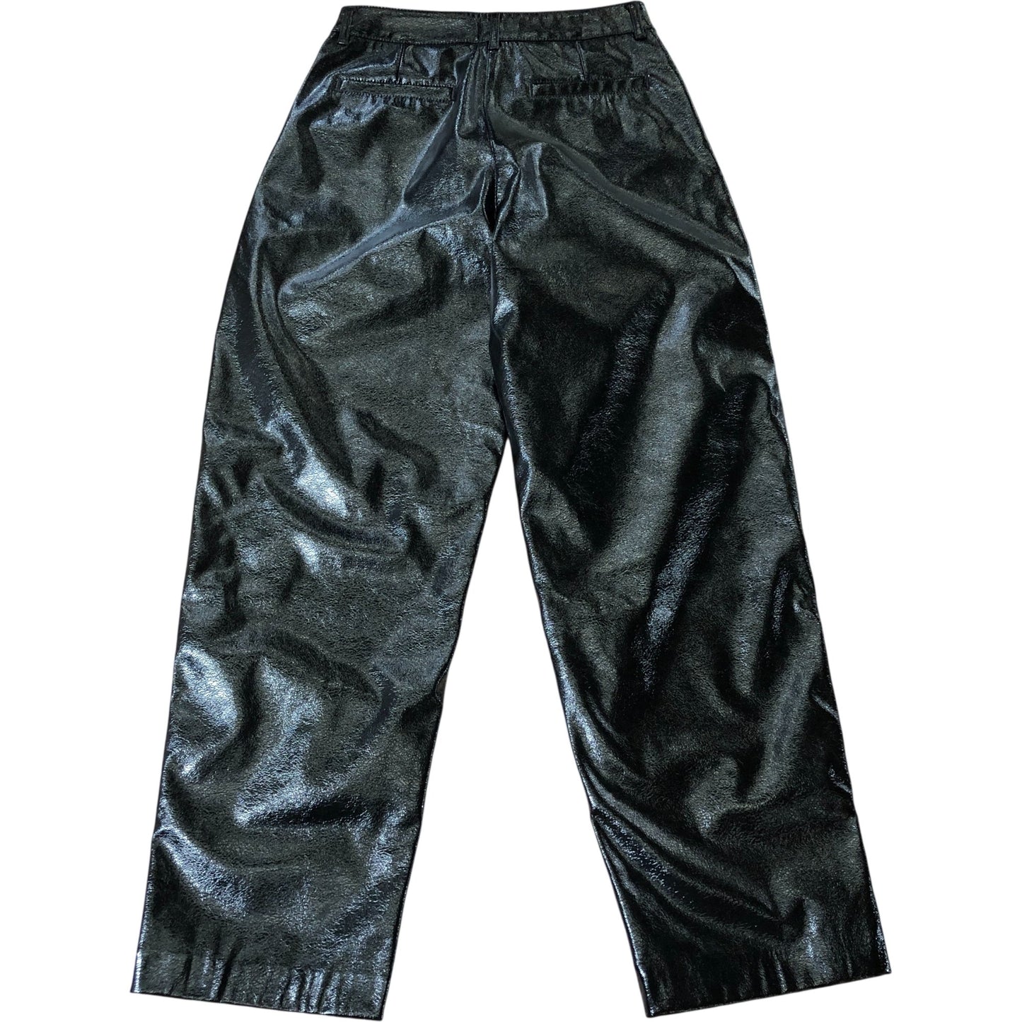 Black Faux Leather Trousers UK8 Regular Women's Fashion High Shine Style