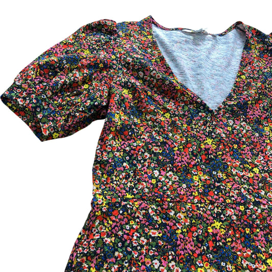 Branded V Neck Floral Mini Jersey Dress - Size 12L
