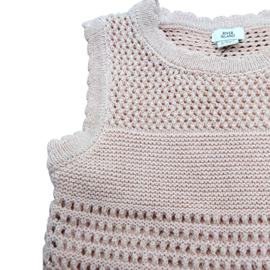 River Island Pink Crochet Knit Jumper UK7-8 Years Girls Sleeveless Top