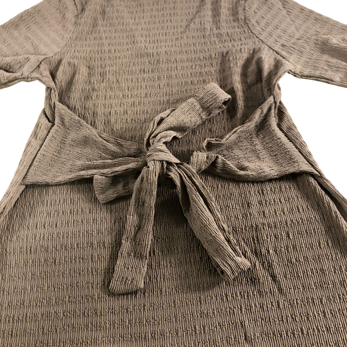 River Island Women's Top UK Large Brown V Neck Long Sleeve Textured Blouse